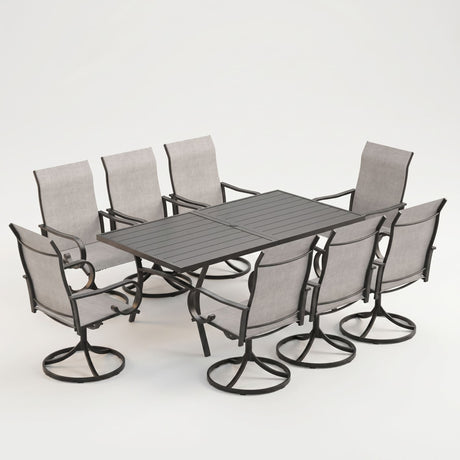 Vicllax Outdoor Dining Table Set for 8 People, Rectangular Table & Swivel Chair Set of 8