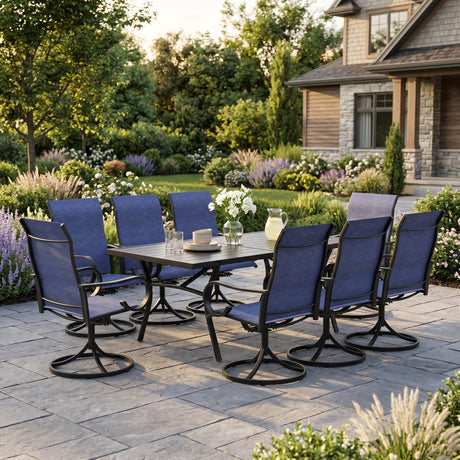 Vicllax Outdoor Dining Table Set for 8 People, Rectangular Table & Swivel Chair Set of 8