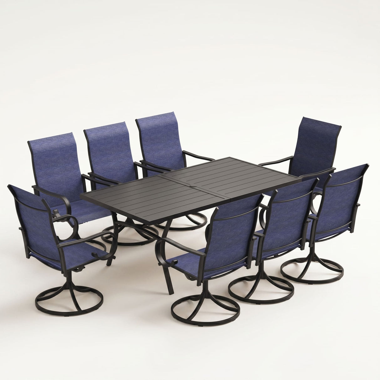 Vicllax Outdoor Dining Table Set for 8 People, Rectangular Table & Swivel Chair Set of 8