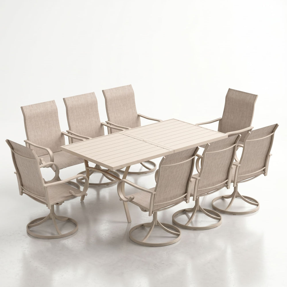Vicllax Outdoor Dining Table Set for 8 People, Rectangular Table & Swivel Chair Set of 8