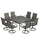 Vicllax 9-Piece Modern Patio Dining Set with 59.8 inch Square Table with Umbrella Hole and Swivel Rocking Sling Chairs