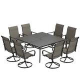 Vicllax 9-Piece Modern Patio Dining Set with 59.8 inch Square Table with Umbrella Hole and Swivel Rocking Sling Chairs