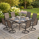 Vicllax 9-Piece Modern Patio Dining Set with 59.8 inch Square Table with Umbrella Hole and Swivel Rocking Sling Chairs