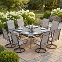 Vicllax 9-Piece Modern Patio Dining Set with 59.8 inch Square Table with Umbrella Hole and Swivel Rocking Sling Chairs