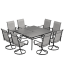 Vicllax 9-Piece Modern Patio Dining Set with 59.8 inch Square Table with Umbrella Hole and Swivel Rocking Sling Chairs