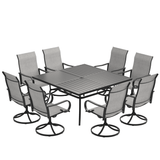 Vicllax 9-Piece Modern Patio Dining Set with 59.8 inch Square Table with Umbrella Hole and Swivel Rocking Sling Chairs