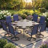 Vicllax 9-Piece Modern Patio Dining Set with 59.8 inch Square Table with Umbrella Hole and Swivel Rocking Sling Chairs