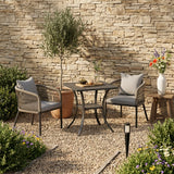 Vicllax 3-Piece Outdoor Wicker Patio Dining Set - 27.6-Inch Square Table with Umbrella Hole and Aria Modern Woven Rope Armchair