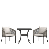 Vicllax 3-Piece Outdoor Wicker Patio Dining Set - 27.6-Inch Square Table with Umbrella Hole and Aria Modern Woven Rope Armchair