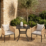 Vicllax 3-Piece Outdoor Wicker Patio Dining Set - 27.6-Inch Square Table with Umbrella Hole and Aria Modern Woven Rope Armchair