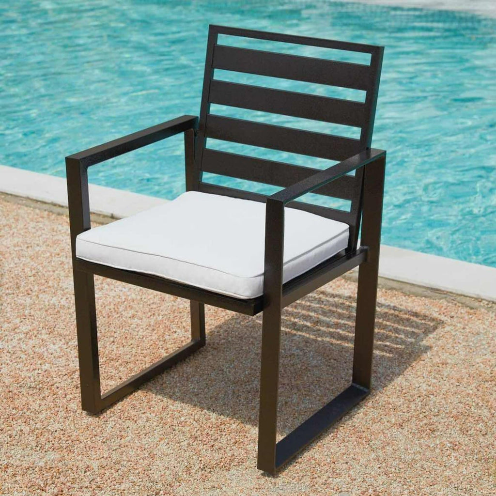 black metal dining chair set with cushion white