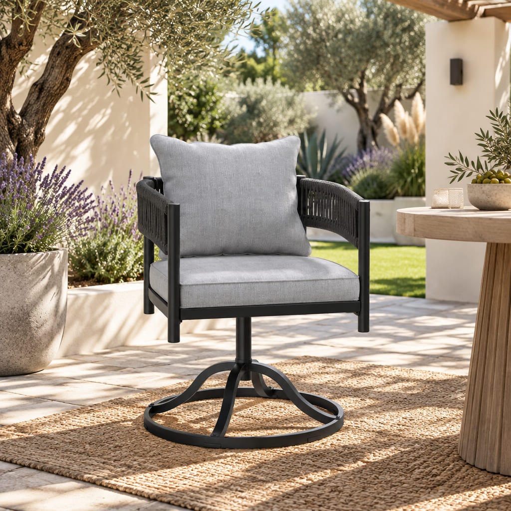 Vicllax Aria Modern Woven Rope Swivel Patio Dining Chair Set of 2