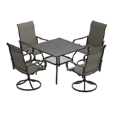VICLLAX 5-Piece Modern Patio Dining Set, Square Table with Umbrella Hole and High-back Swivel Rocking Sling Chairs