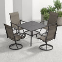 VICLLAX 5-Piece Modern Patio Dining Set, Square Table with Umbrella Hole and High-back Swivel Rocking Sling Chairs