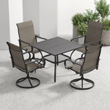 VICLLAX 5-Piece Modern Patio Dining Set, Square Table with Umbrella Hole and High-back Swivel Rocking Sling Chairs