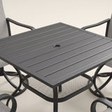 VICLLAX 5-Piece Modern Patio Dining Set, Square Table with Umbrella Hole and High-back Swivel Rocking Sling Chairs