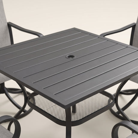 VICLLAX 5-Piece Modern Patio Dining Set, Square Table with Umbrella Hole and High-back Swivel Rocking Sling Chairs