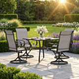VICLLAX 5-Piece Modern Patio Dining Set, Square Table with Umbrella Hole and High-back Swivel Rocking Sling Chairs