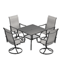 VICLLAX 5-Piece Modern Patio Dining Set, Square Table with Umbrella Hole and High-back Swivel Rocking Sling Chairs