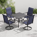 VICLLAX 5-Piece Modern Patio Dining Set, Square Table with Umbrella Hole and High-back Swivel Rocking Sling Chairs