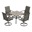 VICLLAX 5-Piece Modern Patio Dining Set, Square Table with Umbrella Hole and High-back Swivel Rocking Sling Chairs