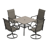 VICLLAX 5-Piece Modern Patio Dining Set, Square Table with Umbrella Hole and High-back Swivel Rocking Sling Chairs