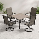 VICLLAX 5-Piece Modern Patio Dining Set, Square Table with Umbrella Hole and High-back Swivel Rocking Sling Chairs