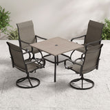 VICLLAX 5-Piece Modern Patio Dining Set, Square Table with Umbrella Hole and High-back Swivel Rocking Sling Chairs