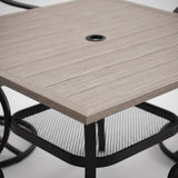 VICLLAX 5-Piece Modern Patio Dining Set, Square Table with Umbrella Hole and High-back Swivel Rocking Sling Chairs