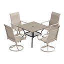 VICLLAX 5-Piece Modern Patio Dining Set, Square Table with Umbrella Hole and High-back Swivel Rocking Sling Chairs