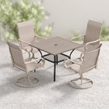 VICLLAX 5-Piece Modern Patio Dining Set, Square Table with Umbrella Hole and High-back Swivel Rocking Sling Chairs