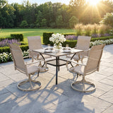 VICLLAX 5-Piece Modern Patio Dining Set, Square Table with Umbrella Hole and High-back Swivel Rocking Sling Chairs