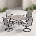 VICLLAX 5-Piece Modern Patio Dining Set, Square Table with Umbrella Hole and High-back Swivel Rocking Sling Chairs