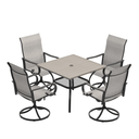 VICLLAX 5-Piece Modern Patio Dining Set, Square Table with Umbrella Hole and High-back Swivel Rocking Sling Chairs