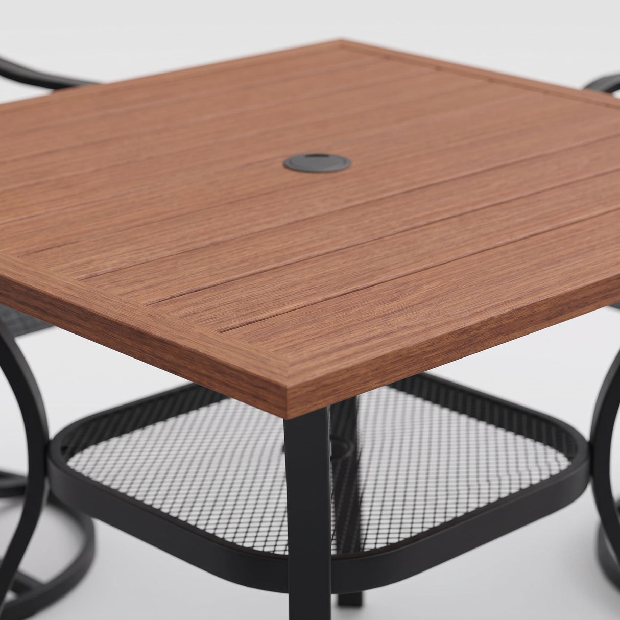 VICLLAX 5-Piece Modern Patio Dining Set, Square Table with Umbrella Hole and High-back Swivel Rocking Sling Chairs