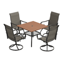 VICLLAX 5-Piece Modern Patio Dining Set, Square Table with Umbrella Hole and High-back Swivel Rocking Sling Chairs