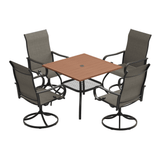 VICLLAX 5-Piece Modern Patio Dining Set, Square Table with Umbrella Hole and High-back Swivel Rocking Sling Chairs