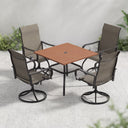 VICLLAX 5-Piece Modern Patio Dining Set, Square Table with Umbrella Hole and High-back Swivel Rocking Sling Chairs