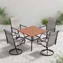 VICLLAX 5-Piece Modern Patio Dining Set, Square Table with Umbrella Hole and High-back Swivel Rocking Sling Chairs