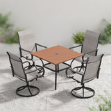 VICLLAX 5-Piece Modern Patio Dining Set, Square Table with Umbrella Hole and High-back Swivel Rocking Sling Chairs