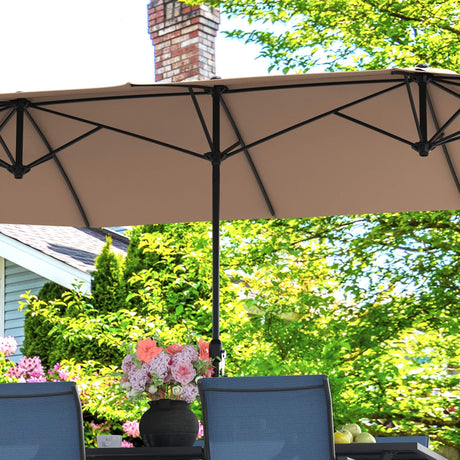 Vicllax Horizon 13ft Double-Sided Patio Umbrella with Heavy-Duty Base | Extra-Large Twin Outdoor Market Table Umbrella with Easy Crank Mechanism for Backyard, Pool, Deck