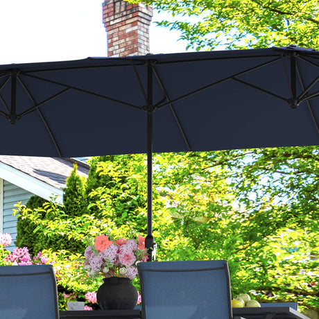 Vicllax Horizon 13ft Double-Sided Patio Umbrella with Heavy-Duty Base | Extra-Large Twin Outdoor Market Table Umbrella with Easy Crank Mechanism for Backyard, Pool, Deck