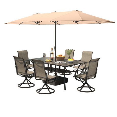 Vicllax Horizon 13ft Double-Sided Patio Umbrella with Heavy-Duty Base | Extra-Large Twin Outdoor Market Table Umbrella with Easy Crank Mechanism for Backyard, Pool, Deck