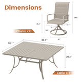 Vicllax Patio Dining Table Set for 8, Outdoor 59" Square Large Metal Table and Padded Swivel Dining Chairs