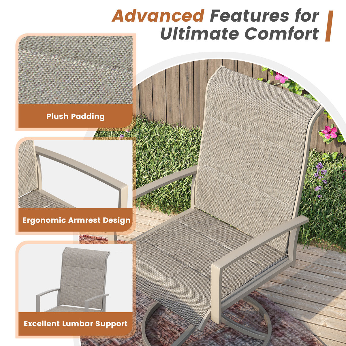 Vicllax Patio Dining Table Set for 8, Outdoor 59" Square Large Metal Table and Padded Swivel Dining Chairs