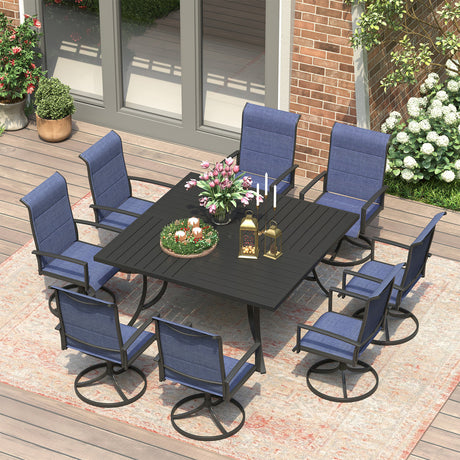 Vicllax Patio Dining Table Set for 8, Outdoor 59" Square Large Metal Table and Padded Swivel Dining Chairs