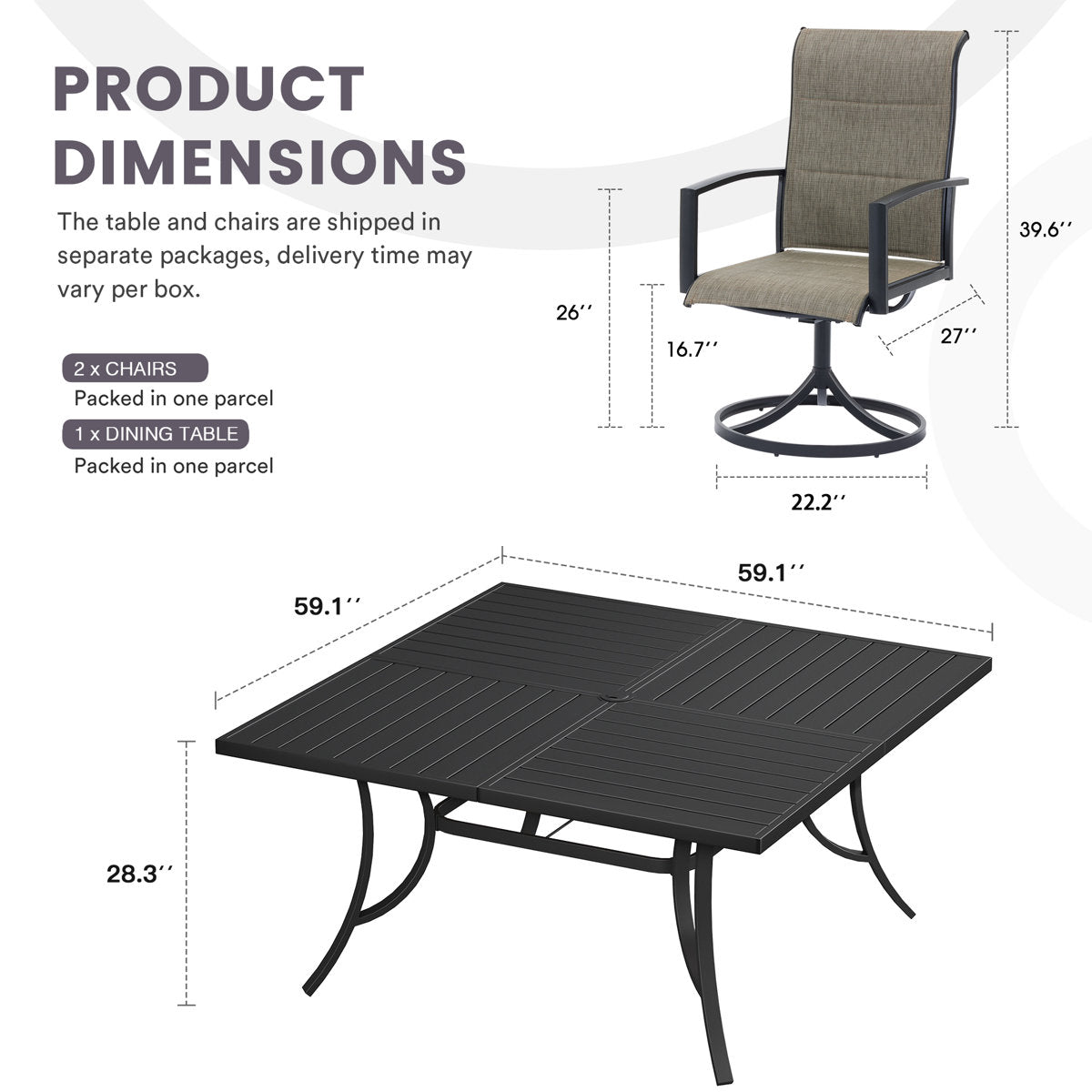 Vicllax Patio Dining Table Set for 8, Outdoor 59" Square Large Metal Table and Padded Swivel Dining Chairs