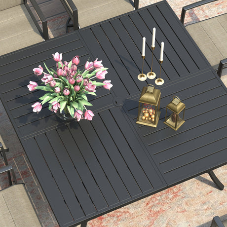 Vicllax Patio Dining Table Set for 8, Outdoor 59" Square Large Metal Table and Swivel Dining Chairs
