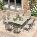 Vicllax Patio Dining Table Set for 8, Outdoor 59" Square Large Metal Table and Padded Swivel&Stackable Textilene Dining Chairs