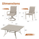 Vicllax Patio Dining Table Set for 8, Outdoor 59" Square Large Metal Table and Padded Swivel&Stackable Textilene Dining Chairs